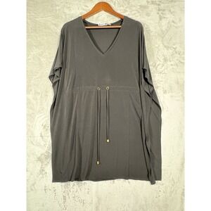 Calvin Klein Size 4 Cover Up V-neck Short Sleeve Black Swim Drawstring Waist